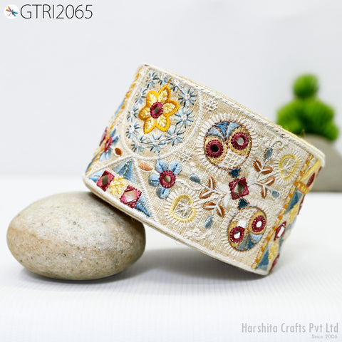 9 Yard Indian 8CM Embroidered Trim Drapery Hats Bag Saree Decorative Trimming Ribbon Crafting Sewing Sari Borders Embellishments Home Decor