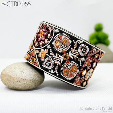 9 Yard Indian 8CM Embroidered Trim Drapery Hats Bag Saree Decorative Trimming Ribbon Crafting Sewing Sari Borders Embellishments Home Decor