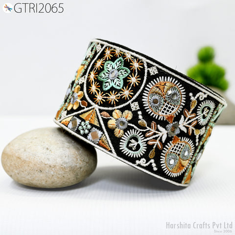 9 Yard Indian 8CM Embroidered Trim Drapery Hats Bag Saree Decorative Trimming Ribbon Crafting Sewing Sari Borders Embellishments Home Decor