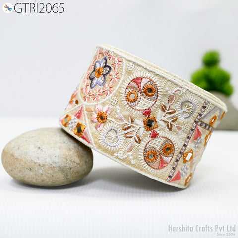 9 Yard Indian 8CM Embroidered Trim Drapery Hats Bag Saree Decorative Trimming Ribbon Crafting Sewing Sari Borders Embellishments Home Decor