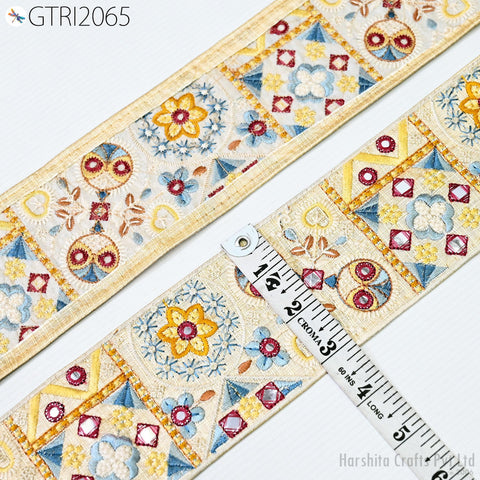 9 Yard Indian 8CM Embroidered Trim Drapery Hats Bag Saree Decorative Trimming Ribbon Crafting Sewing Sari Borders Embellishments Home Decor