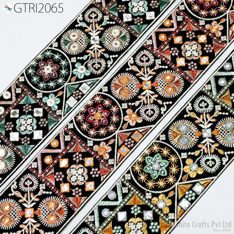 9 Yard Indian 8CM Embroidered Trim Drapery Hats Bag Saree Decorative Trimming Ribbon Crafting Sewing Sari Borders Embellishments Home Decor