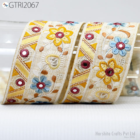 9 Yard Indian 6cm Embroidered Trim Embellishment Sari Border Embroidery Ribbon Cushions Home Décor Sewing Clothing Costumes Trimmings