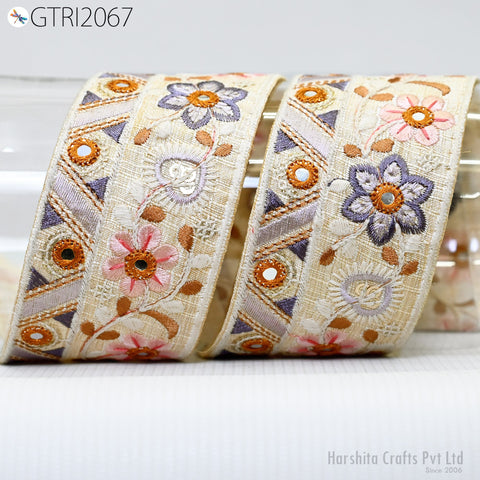 9 Yard Indian 6cm Embroidered Trim Embellishment Sari Border Embroidery Ribbon Cushions Home Décor Sewing Clothing Costumes Trimmings