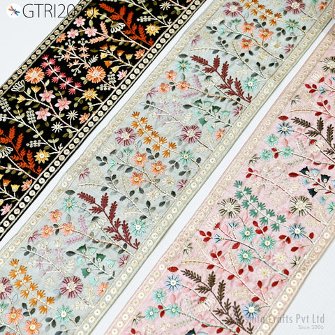 9 Yard Indian Decorative Embroidered 125 mm Sari Border Embroidery Fabric Trim DIY Crafting Laces Saree Ribbon Sewing Lehenga Home Decor