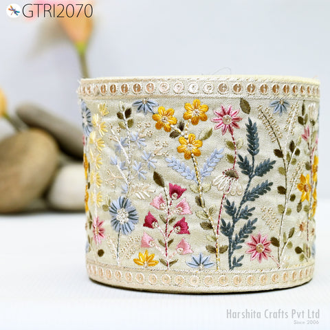 9 Yard Indian Decorative Embroidered 125 mm Sari Border Embroidery Fabric Trim DIY Crafting Laces Saree Ribbon Sewing Lehenga Home Decor