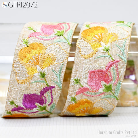 9 Yard Embroidery 5cm Fabric Trim Indian Embellishment DIY Crafting Sewing Saree Sari Border Embroidered Ribbon Dresses Costumes Home Decor