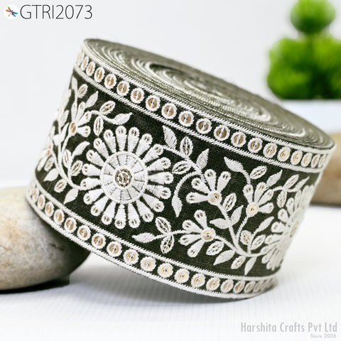 9 Yard Indian 8cm Decorative Embroidery Fabric Trim Saree Kids Dress Embellish DIY Crafting Sewing Curtains Sari Border Embroidered Ribbons