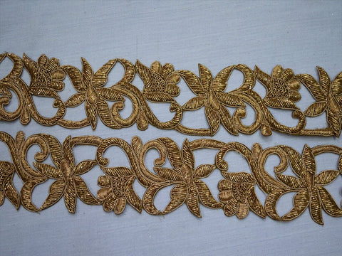 Handmade Zardozi Antique Gold Trim by the yard | Indian Handcrafted Bridal Sari Border DIY Craft Ribbon Saree Embroidered Zari, Costume Lace