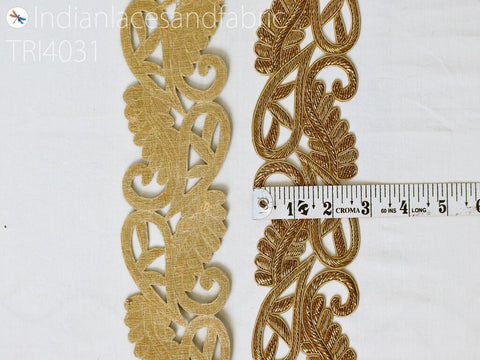 Exclusive Handmade Zardozi Trim By Yard | Beaded Indian Handcraft Wedding Sari Border DIY Craft Ribbon Saree Embroidered Zari 3 inches Trim Costumes.