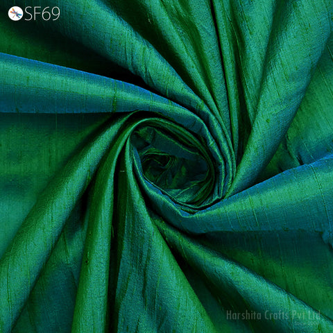 Iridescent Peacock Green Dupioni Silk Fabric (1 Yard) Luxury Evening Wear