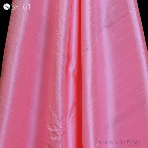 Pink Pure Dupioni Plain Silk Indian Raw Silk Fabric by the yard Dupion Wedding Evening Dress Home Pillow Cushion Table Cover Crafting Sewing