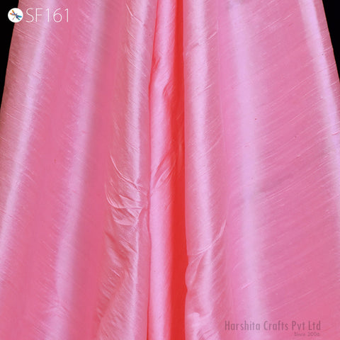 Pink Pure Dupioni Plain Silk Indian Raw Silk Fabric by the yard Dupion Wedding Evening Dress Home Pillow Cushion Table Cover Crafting Sewing