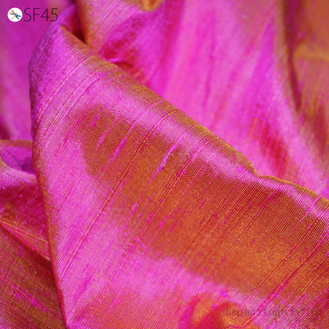 Iridescent Hot Pink Yellow Indian Pure Dupioni Raw Silk Fabric by the Yard Sewing Costumes Wedding Dress Skirt Coat Pillow Cover Curtains