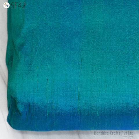 Iridescent Green Blue Dupioni Silk Fabric by the Yard (100 gsm) Two-tone silk peacock blue