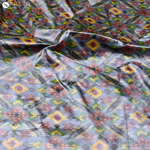 Indian Grey Pure Silk Ikat fabric by the Yard Wedding Bridesmaid Dresses Handwoven Crafting Sewing Fabric Cushions Pillow Drapery Curtains
