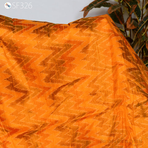 Pure Dupioni Ikat Silk fabric by the Yard Indian Handwoven Orange Wedding Bridesmaid Prom Dresses Crafting Sewing Cushion Drapery Upholstery