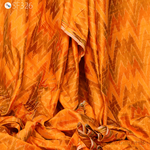 Pure Dupioni Ikat Silk fabric by the Yard Indian Handwoven Orange Wedding Bridesmaid Prom Dresses Crafting Sewing Cushion Drapery Upholstery