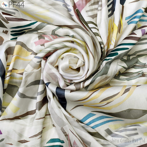 Indian Modal Satin Fabric by the Yard Flowy Soft Printed Summer Dresses Fabric Shirt Comfortable Clothing Costumes Drapery Sewing Crafting