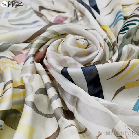 Indian Modal Satin Fabric by the Yard Flowy Soft Printed Summer Dresses Fabric Shirt Comfortable Clothing Costumes Drapery Sewing Crafting