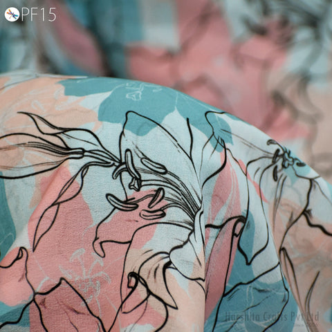 Printed Georgette fabric By Yard Indian for Soft Flowy Floral Summer Dress Shirt Comfortable Clothing Party Costumes Drapery Sewing Crafting