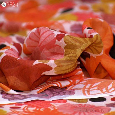 Printed Chiffon fabric By Yard Indian for Soft Flowy Floral Summer Dress Shirt Comfortable Clothing Party Costumes Drapery Sewing Crafting