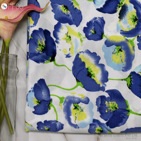 59" Indian Slub Crepe Fabric by Yard Flowy Floral Soft Printed Summer Dress Shirt Comfortable Clothing Party Costume Drapery Sewing Crafting