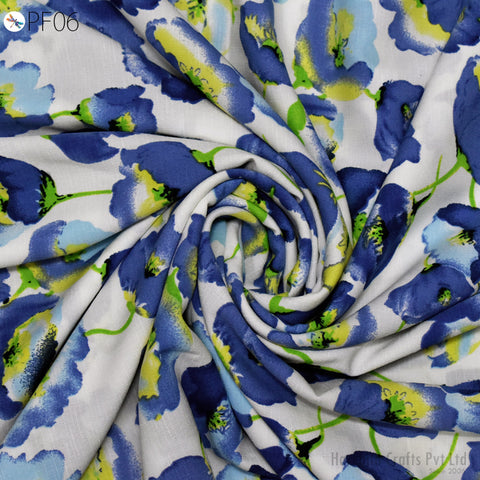 59" Indian Slub Crepe Fabric by Yard Flowy Floral Soft Printed Summer Dress Shirt Comfortable Clothing Party Costume Drapery Sewing Crafting