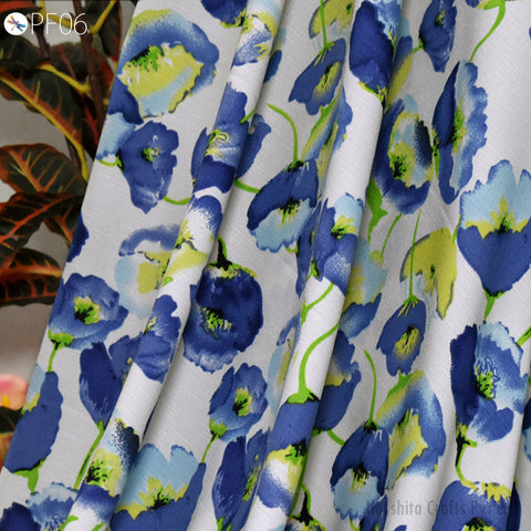 59" Indian Slub Crepe Fabric by Yard Flowy Floral Soft Printed Summer Dress Shirt Comfortable Clothing Party Costume Drapery Sewing Crafting