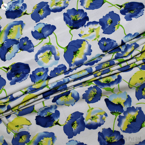 59" Indian Slub Crepe Fabric by Yard Flowy Floral Soft Printed Summer Dress Shirt Comfortable Clothing Party Costume Drapery Sewing Crafting