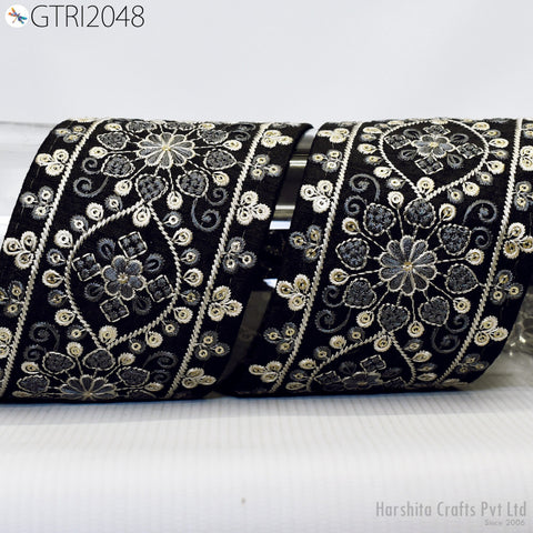 9 Floral Embroidered 8cm Fabric Trim Indian Trim Dress Crafting Sari Border Saree Ribbon Beach Bags Headband Summer Dress Embellishment Lace