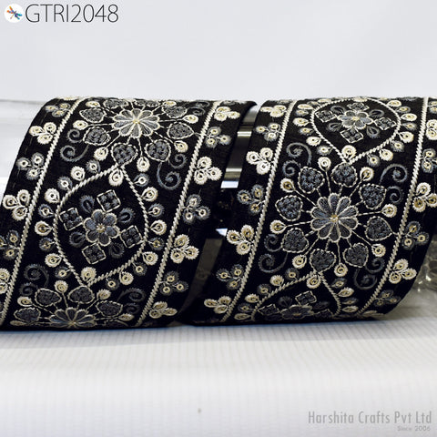 3 Floral Embroidered 8cm Fabric Trim Indian Trim Dress Crafting Sari Border Saree Ribbon Beach Bags Headband Summer Dress Embellishment Lace