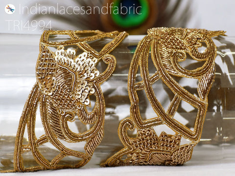 Handcrafted Zardosi Gold Trim by Yard Indian Saree Border Decorative Sari Trimmings Crafting Embellishments Bridal Belt Sash Christmas Dress