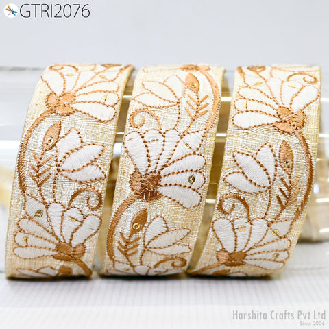 9 Yard Yellow 4cm Embroidered Trim Sari Embellishment Embroidery Crafting Border Saree Ribbons Cushions Home Décor Sewing Trimmings