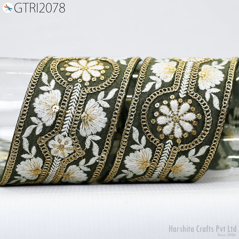 9 Yard Indian 7CM Embroidered Trim Drapery Hats Bag Saree Decorative Trimming Ribbon Crafting Sewing Sari Borders Embellishments Home Decor