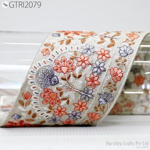 3 Yard Embroidered Fabric 9 CM Trim Indian Embroidery Sari Border Crafting Saree Sewing Decorative Beach Bag Cushions Trimmings Ribbons Tape
