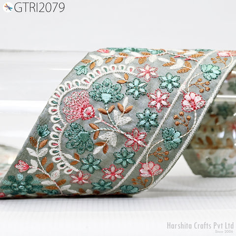 9 Yard Embroidered 8cm Fabric Trim Indian Embroidery Sari Border Crafting Saree Sewing Decorative Beach Bag Cushions Trimmings Ribbons Tape