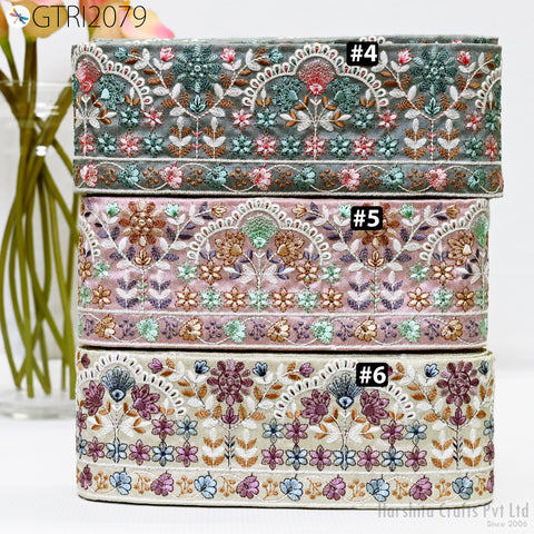 3 Yard Embroidered Fabric 9 CM Trim Indian Embroidery Sari Border Crafting Saree Sewing Decorative Beach Bag Cushions Trimmings Ribbons Tape