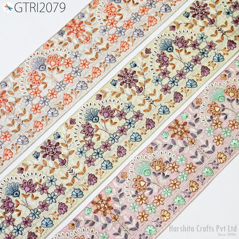 3 Yard Embroidered Fabric 9 CM Trim Indian Embroidery Sari Border Crafting Saree Sewing Decorative Beach Bag Cushions Trimmings Ribbons Tape
