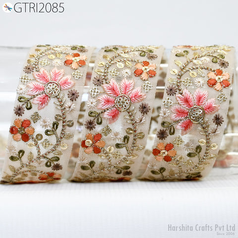 9 Yard Embroidered 45mm Saree Ribbon Indian Sari Embellishments Embroidery Trim Cushions Sewing Crafting Trimmings Curtains Headbands Border