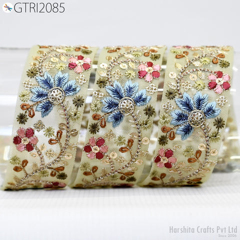 9 Yard Embroidered 45mm Saree Ribbon Indian Sari Embellishments Embroidery Trim Cushions Sewing Crafting Trimmings Curtains Headbands Border