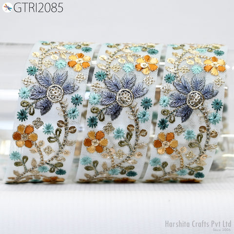 9 Yard Embroidered 45mm Saree Ribbon Indian Sari Embellishments Embroidery Trim Cushions Sewing Crafting Trimmings Curtains Headbands Border