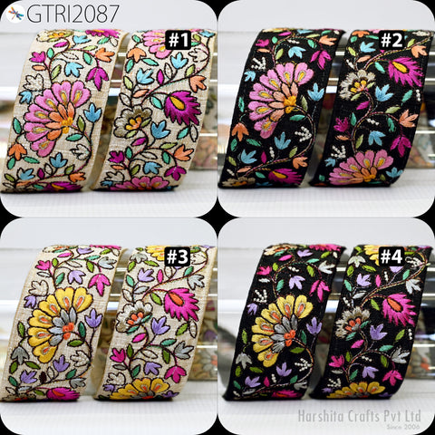 9 Yard Floral 50mm Embroidered Fabric Trim Indian Sari Border Crafting Sewing Guitar Belts Beach Bag Cushions Trimming Ribbon Embellishments