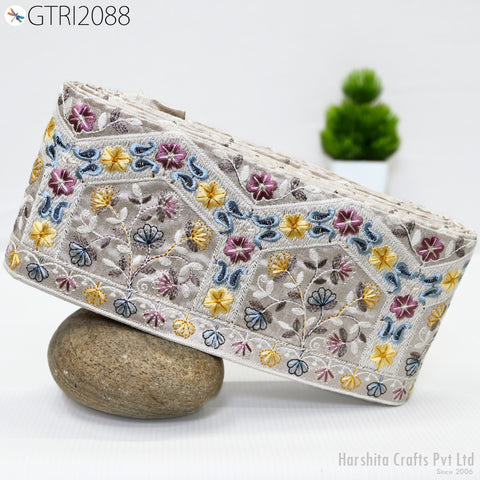 9 Yard Embroidered 10cm Fabric Trim Indian Embroidery Sari Border Crafting Saree Sewing Decorative Beach Bag Cushions Trimmings Ribbons Tape