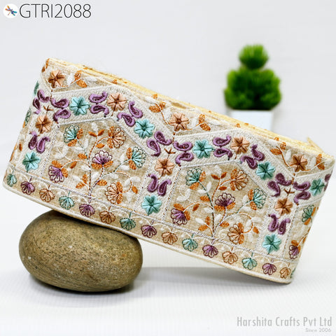 9 Yard Embroidered 10cm Fabric Trim Indian Embroidery Sari Border Crafting Saree Sewing Decorative Beach Bag Cushions Trimmings Ribbons Tape