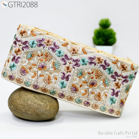 9 Yard Embroidered 10cm Fabric Trim Indian Embroidery Sari Border Crafting Saree Sewing Decorative Beach Bag Cushions Trimmings Ribbons Tape
