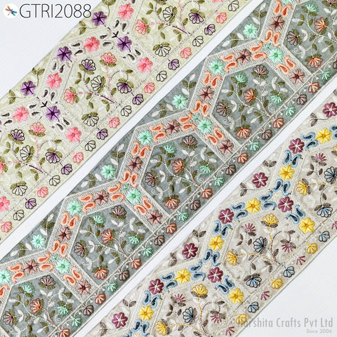 9 Yard Embroidered 10cm Fabric Trim Indian Embroidery Sari Border Crafting Saree Sewing Decorative Beach Bag Cushions Trimmings Ribbons Tape