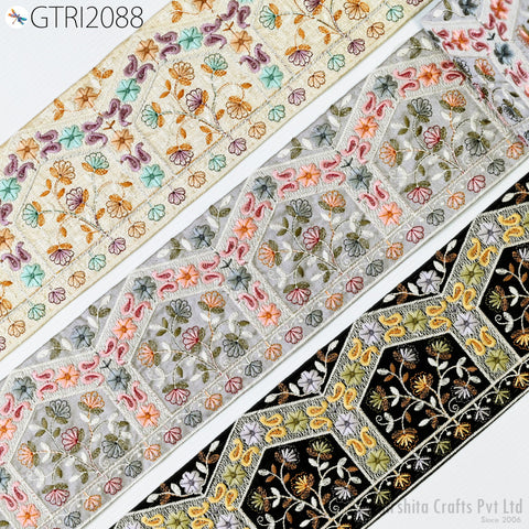 9 Yard Embroidered 10cm Fabric Trim Indian Embroidery Sari Border Crafting Saree Sewing Decorative Beach Bag Cushions Trimmings Ribbons Tape