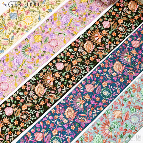 9 Yard Embroidered 10cm Fabric Trim Indian Embroidery Sari Border Crafting Saree Sewing Decorative Beach Bag Cushions Trimmings Ribbons Tape
