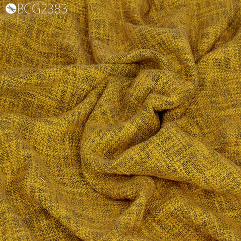 Indian Tweed Fabric Sold By The Yard Mustard Yellow Woven Wool Blend Textile for Designers Home Decor Bed Covers DIY Crafting Coat Cushions